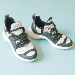 Sam Edelman Meena Black White Raw Hem Knit Lace Up Streetwear Sneakers Size 7